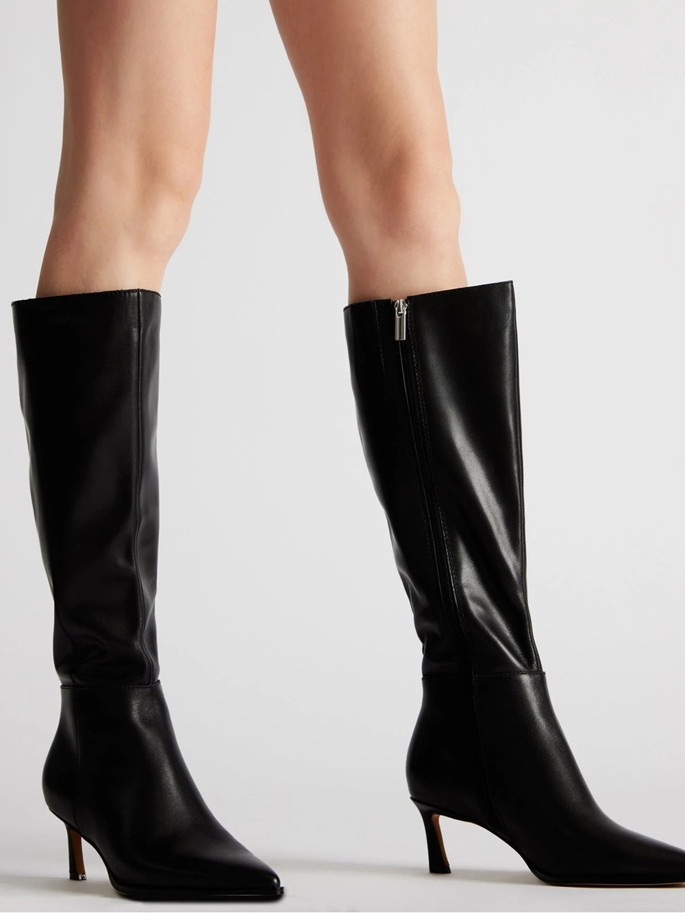 Steve Madden Lucid Black Leather Kitten Heel Boot